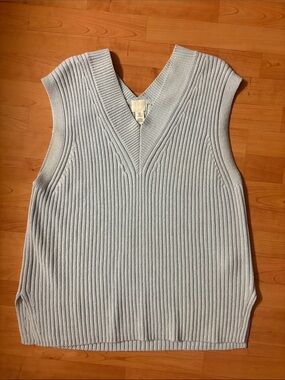 H&M Light Blue Ribbed V-Neck Oversized Sweater Vest